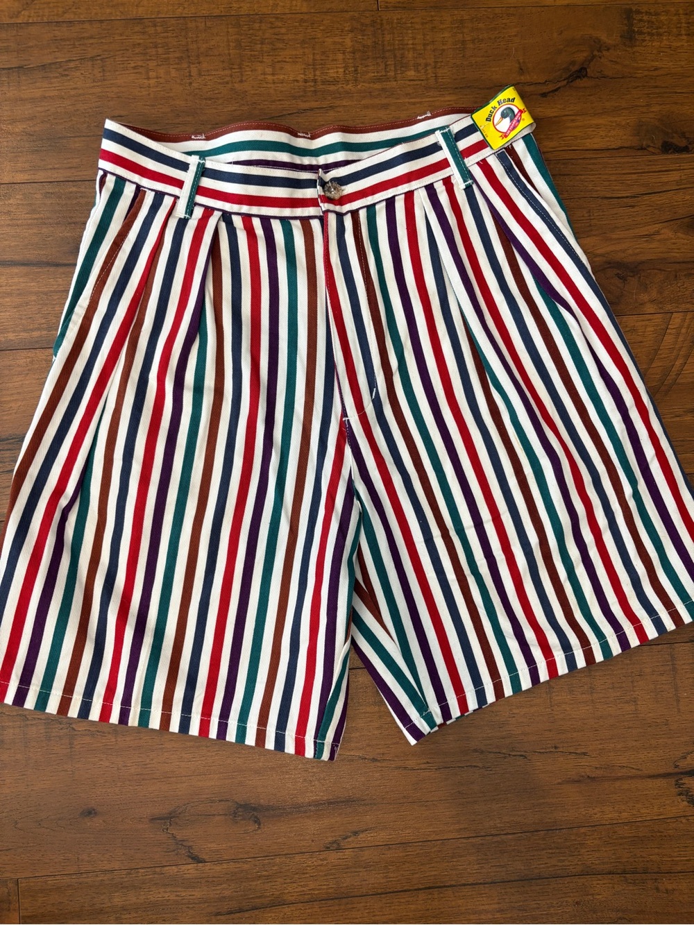 VTG Duck Head Short Womens Size 5 Cotton Twill Colorful Stripes 80s Multicolor